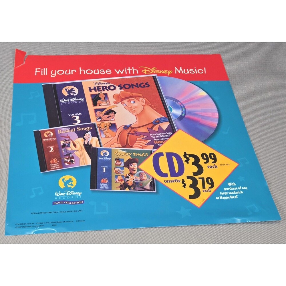 Vintage 1997 McDonalds Disney Music Collection Promo Translight Sign Toy Story